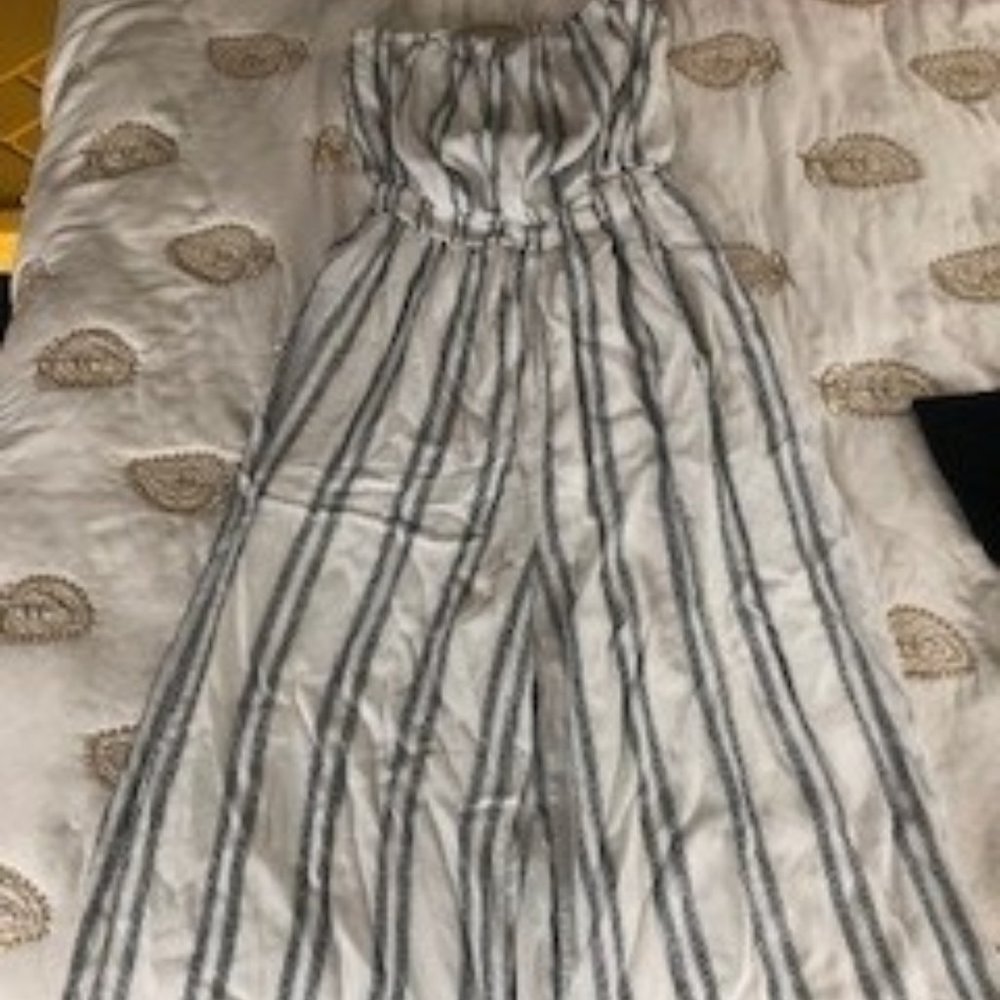 Silence + Noise Jackson High-Rise White Striped Culotte StraplessJumpsuit Size M
